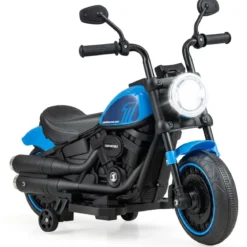 6V Kinder Motorrad mit Scheinwerfern & USB & Stützrädern Elektromotorrad Blau