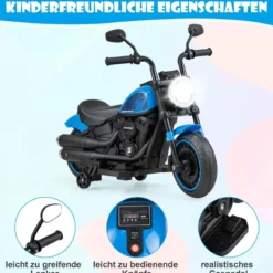 6V Kinder Motorrad mit Scheinwerfern & USB & Stützrädern Elektromotorrad Blau