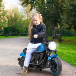 6V Kinder Motorrad mit Scheinwerfern & USB & Stützrädern Elektromotorrad Blau
