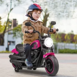 6V Kinder Motorrad mit Scheinwerfern & USB & Stützrädern Elektromotorrad Rosa