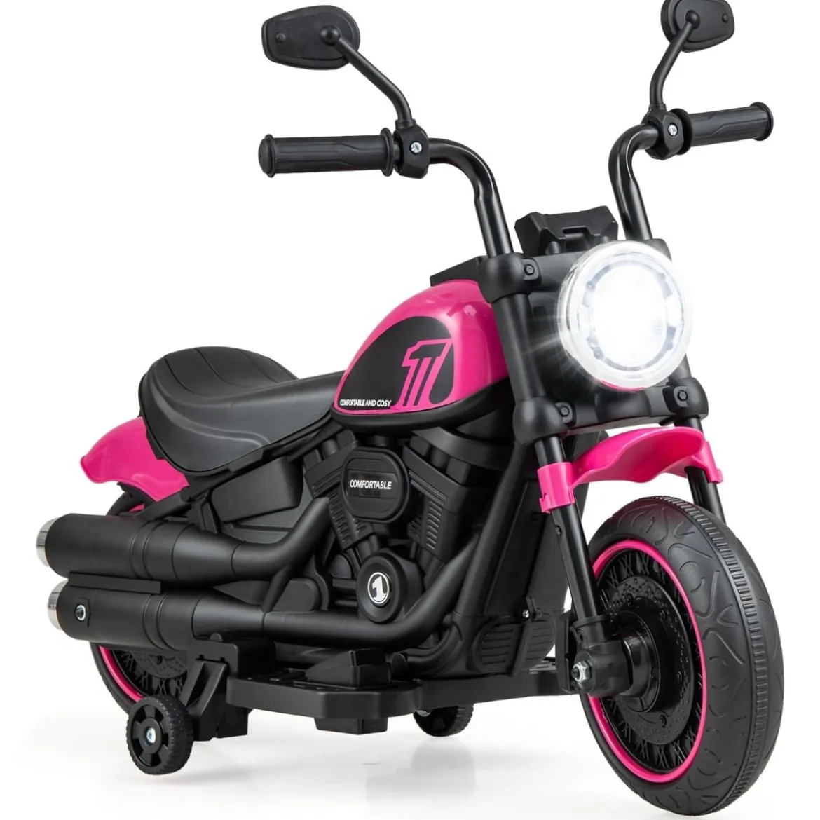 6V Kinder Motorrad mit Scheinwerfern & USB & Stützrädern Elektromotorrad Rosa