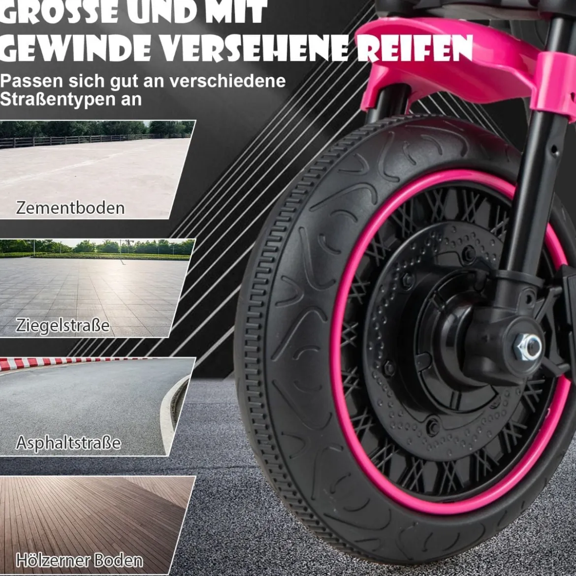 6V Kinder Motorrad mit Scheinwerfern & USB & Stützrädern Elektromotorrad Rosa