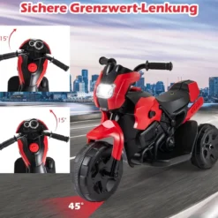 6V Kinder Motorrad 3-Rad Elektro-Motorrad mit LED-Scheinwerfer Fußpedal batteriebetriebenes Elektro-Spielzeugauto Rot