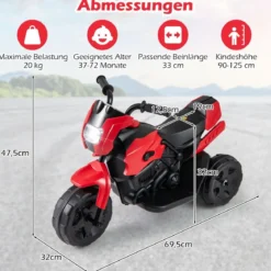 6V Kinder Motorrad 3-Rad Elektro-Motorrad mit LED-Scheinwerfer Fußpedal batteriebetriebenes Elektro-Spielzeugauto Rot
