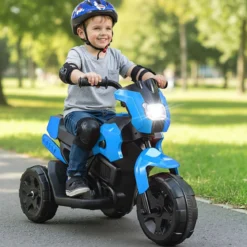 6V Kinder Motorrad 3-Rad Elektro-Motorrad mit LED-Scheinwerfer Fußpedal batteriebetriebenes Elektro-Spielzeugauto Marineblau