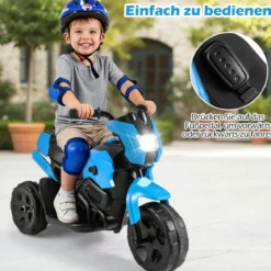 6V Kinder Motorrad 3-Rad Elektro-Motorrad mit LED-Scheinwerfer Fußpedal batteriebetriebenes Elektro-Spielzeugauto Marineblau