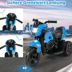 6V Kinder Motorrad 3-Rad Elektro-Motorrad mit LED-Scheinwerfer Fußpedal batteriebetriebenes Elektro-Spielzeugauto Marineblau