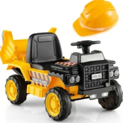 6V Kinder Muldenkipper mit Schutzhelm bis zu 2,5km/h für Kinder ab 18 Monaten Gelb