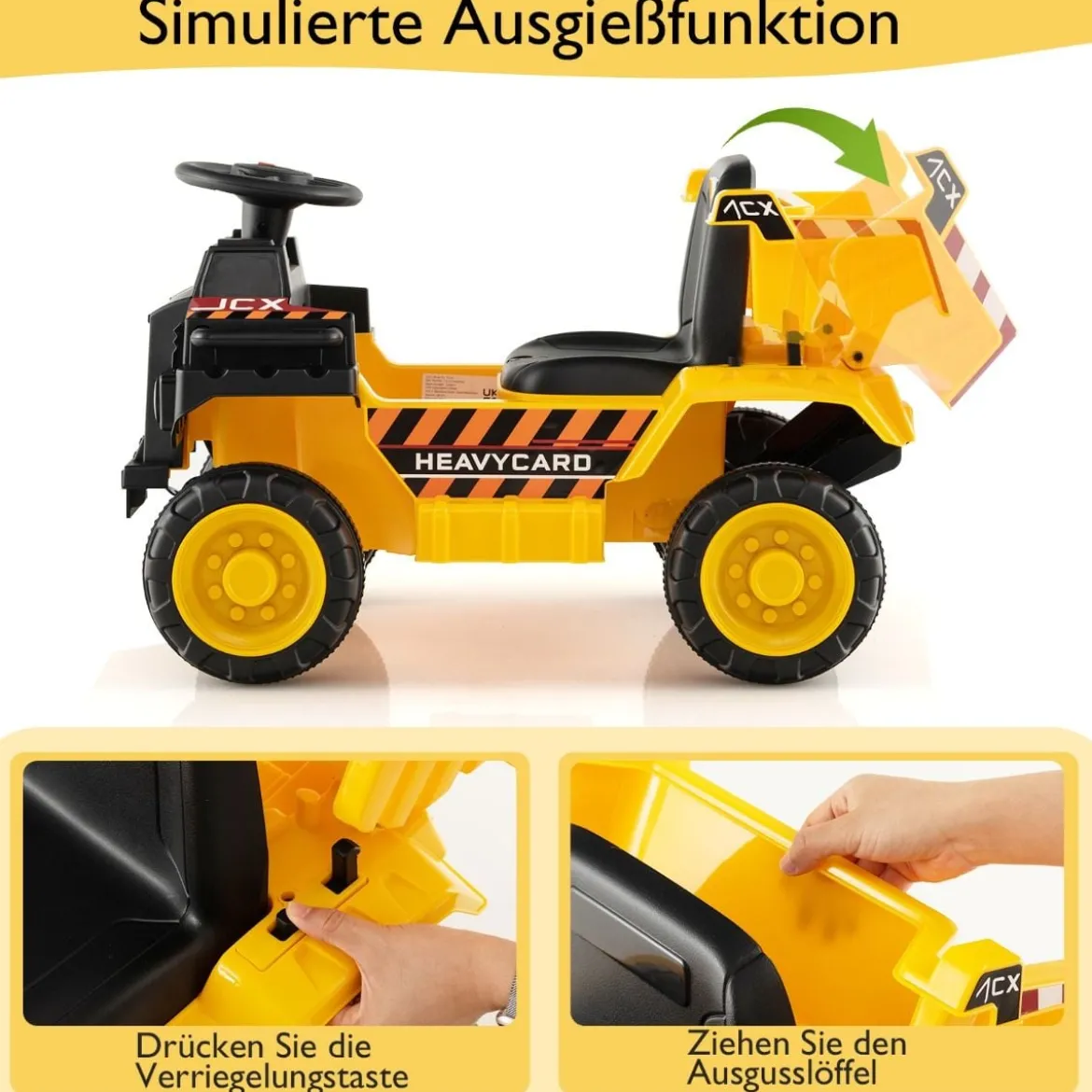 6V Kinder Muldenkipper mit Schutzhelm bis zu 2,5km/h für Kinder ab 18 Monaten Gelb