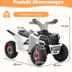 6V Kinder Quad Elektro mit Vorwärts-/ Rückwärtsschalter Kinderquad Mini Elektroquad Weiß