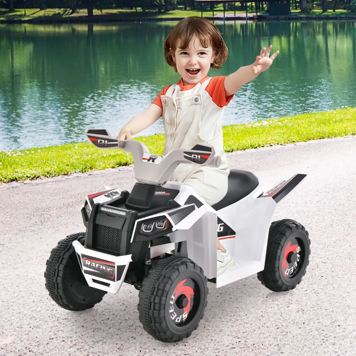 6V Kinder Quad Elektro mit Vorwärts-/ Rückwärtsschalter Kinderquad Mini Elektroquad Weiß