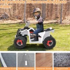 6V Kinder Quad Elektro mit Vorwärts-/ Rückwärtsschalter Kinderquad Mini Elektroquad Weiß