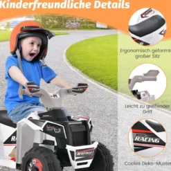 6V Kinder Quad Elektro mit Vorwärts-/ Rückwärtsschalter Kinderquad Mini Elektroquad Weiß