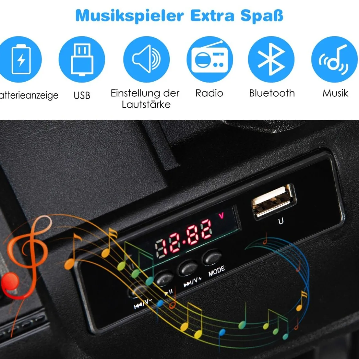 12V Kinder 1 Sitzer Elektroauto mit Fernbedienung & Hupe & Scheinwerfer Schwarz