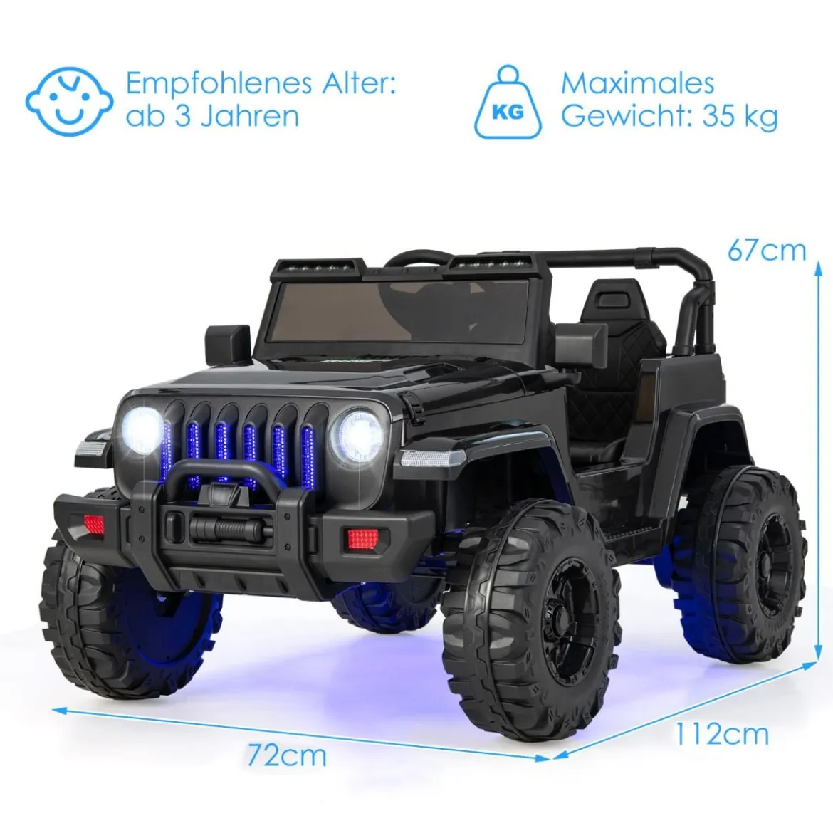 12V Kinder 1 Sitzer Elektroauto mit Fernbedienung & Hupe & Scheinwerfer Schwarz
