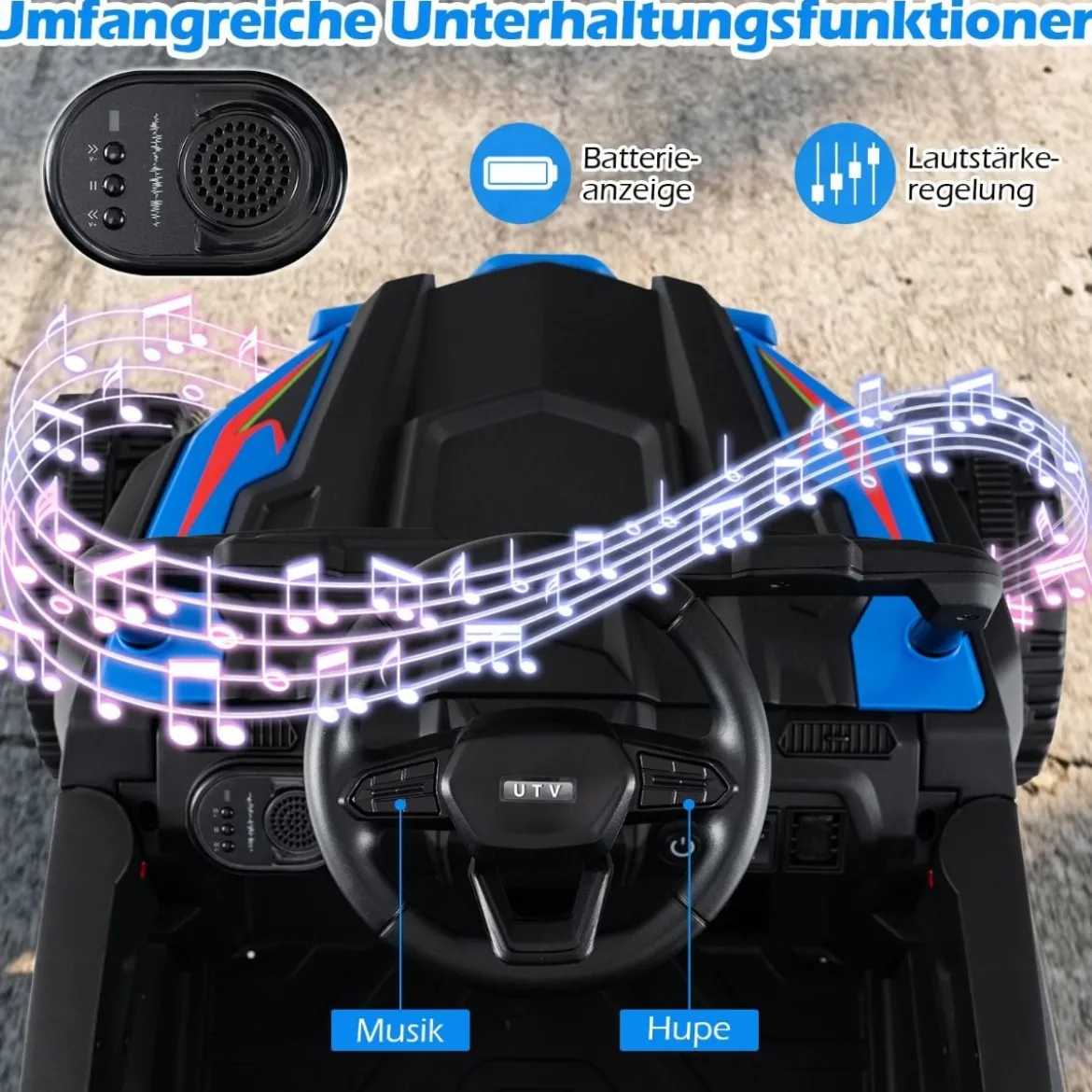 12V Kindertraktor mit Abnehmbarem Anhänger & Eltern-Fernbedienung Elektro-UTV Blau