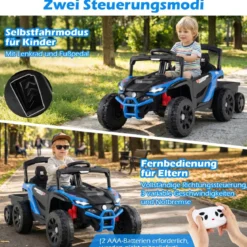 12V Kindertraktor mit Abnehmbarem Anhänger & Eltern-Fernbedienung Elektro-UTV Blau