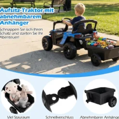 12V Kindertraktor mit Abnehmbarem Anhänger & Eltern-Fernbedienung Elektro-UTV Blau