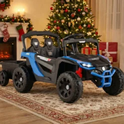 12V Kindertraktor mit Abnehmbarem Anhänger & Eltern-Fernbedienung Elektro-UTV Blau