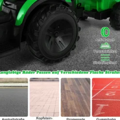 12V Kinder Traktor mit Anhänger & Grabschaufel & MP3-Player für Kinder von 3-8 J. Grün