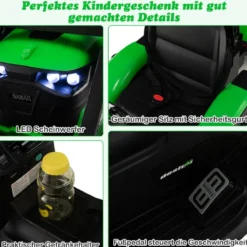 12V Kinder Traktor mit Anhänger & Grabschaufel & MP3-Player für Kinder von 3-8 J. Grün