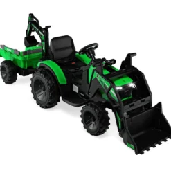 12V Kinder Traktor mit Anhänger & Grabschaufel & MP3-Player für Kinder von 3-8 J. Grün