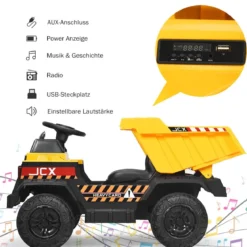 12V Kinder Traktor mit elektrischen Heckschaufel & Fernbedienung & Lichtern+Musik+Radio für Kinder ab 3 jahre