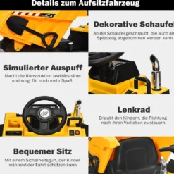 12V Kinder Traktor mit elektrischen Heckschaufel & Fernbedienung & Lichtern+Musik+Radio für Kinder ab 3 jahre