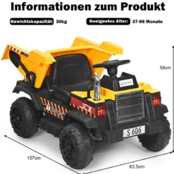 12V Kinder Traktor mit elektrischen Heckschaufel & Fernbedienung & Lichtern+Musik+Radio für Kinder ab 3 jahre