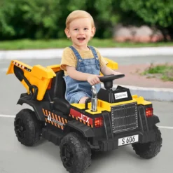 12V Kinder Traktor mit elektrischen Heckschaufel & Fernbedienung & Lichtern+Musik+Radio für Kinder ab 3 jahre