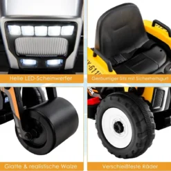 12V Kinder Walze mit Musik & Hupen & Scheinwerfer Elektroauto mit Verstellbarer Walze