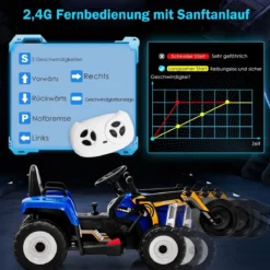 12V Kinder Walze mit Musik & Hupen & Scheinwerfer Elektroauto mit Verstellbarer Walze