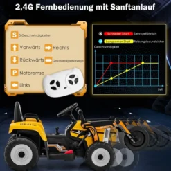 12V Kinder Walze mit Musik & Hupen & Scheinwerfer Elektroauto mit Verstellbarer Walze