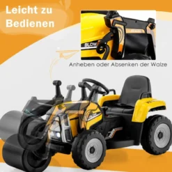 12V Kinder Walze mit Musik & Hupen & Scheinwerfer Elektroauto mit Verstellbarer Walze