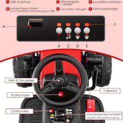 12V Kinder Walze mit Musik & Hupen & Scheinwerfer Elektroauto mit Verstellbarer Walze