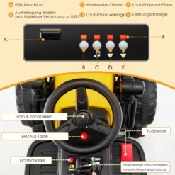 12V Kinder Walze mit Musik & Hupen & Scheinwerfer Elektroauto mit Verstellbarer Walze