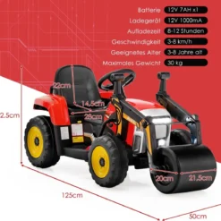 12V Kinder Walze mit Musik & Hupen & Scheinwerfer Elektroauto mit Verstellbarer Walze