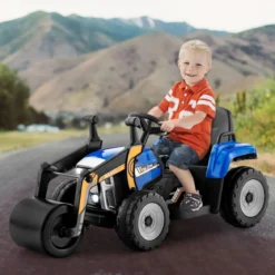 12V Kinder Walze mit Musik & Hupen & Scheinwerfer Elektroauto mit Verstellbarer Walze