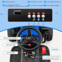 12V Kinder Walze mit Musik & Hupen & Scheinwerfer Elektroauto mit Verstellbarer Walze