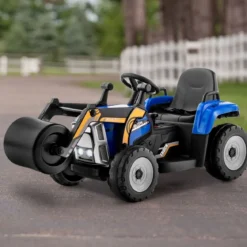12V Kinder Walze mit Musik & Hupen & Scheinwerfer Elektroauto mit Verstellbarer Walze