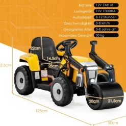 12V Kinder Walze mit Musik & Hupen & Scheinwerfer Elektroauto mit Verstellbarer Walze