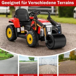 12V Kinder Walze mit Musik & Hupen & Scheinwerfer Elektroauto mit Verstellbarer Walze