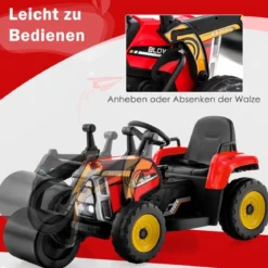 12V Kinder Walze mit Musik & Hupen & Scheinwerfer Elektroauto mit Verstellbarer Walze