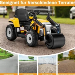 12V Kinder Walze mit Musik & Hupen & Scheinwerfer Elektroauto mit Verstellbarer Walze