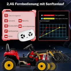 12V Kinder Walze mit Musik & Hupen & Scheinwerfer Elektroauto mit Verstellbarer Walze