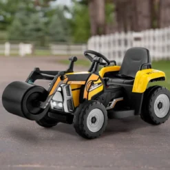 12V Kinder Walze mit Musik & Hupen & Scheinwerfer Elektroauto mit Verstellbarer Walze