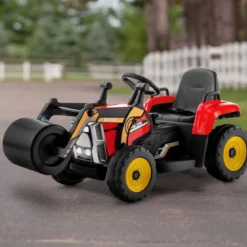 12V Kinder Walze mit Musik & Hupen & Scheinwerfer Elektroauto mit Verstellbarer Walze