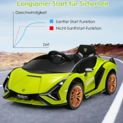12V Lamborghini Kinder Elektroauto mit 2,4G-Fernbedienung Kinderauto 3-5km/h mit MP3 Grün