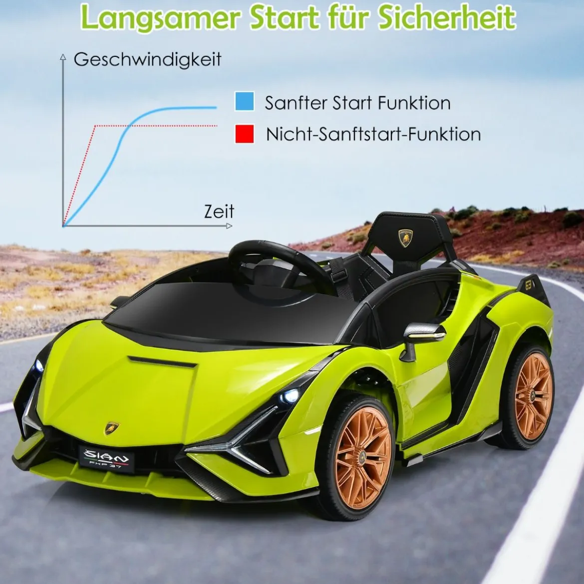 12V Lamborghini Kinder Elektroauto mit 2,4G-Fernbedienung Kinderauto 3-5km/h mit MP3 Grün