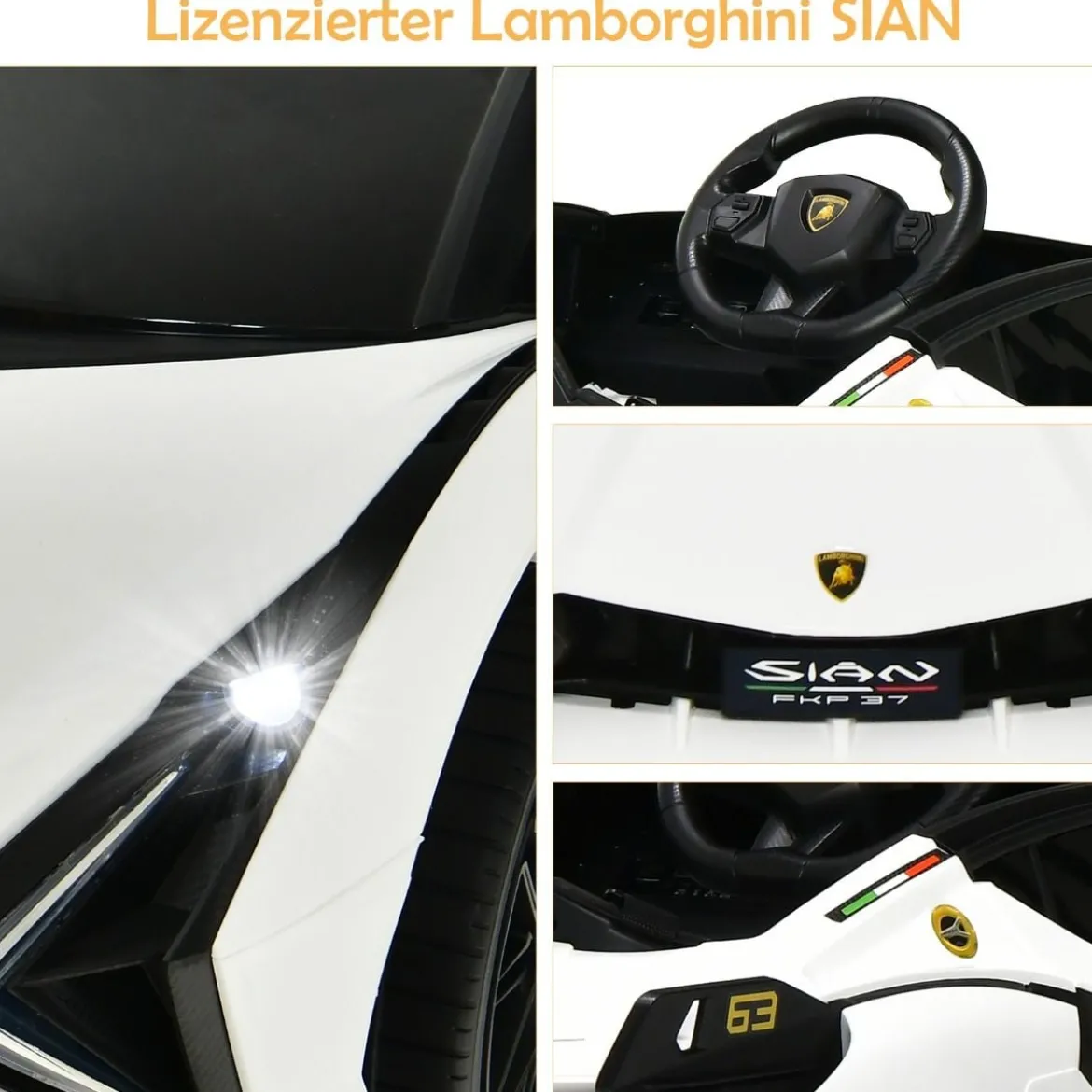 12V Lamborghini Kinder Elektroauto mit 2,4G-Fernbedienung Kinderauto 3-5km/h mit MP3 Weiß